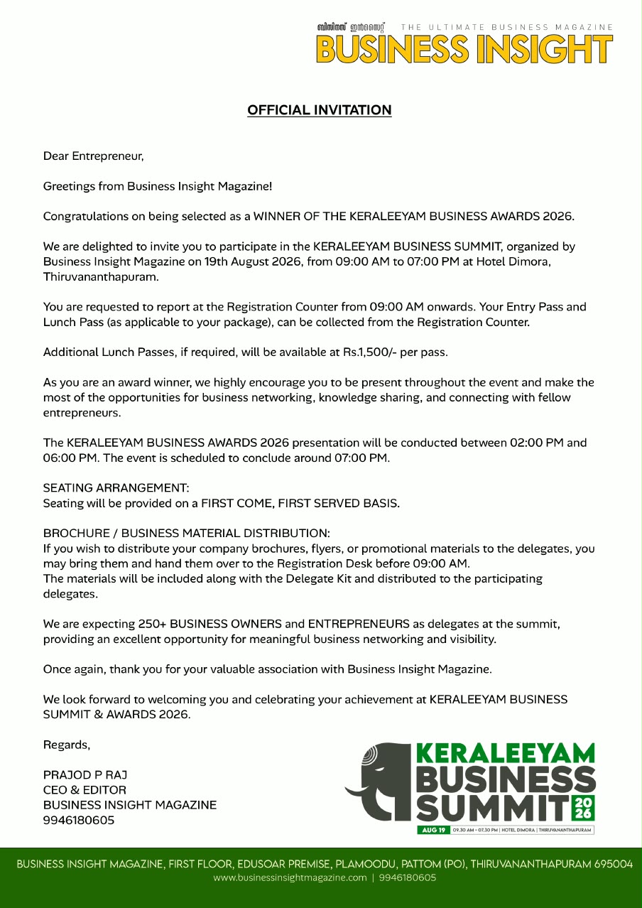 Keraleeyam Business Summit Award Document